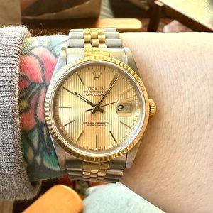 Beautiful Rolex Datejust with tapestry dial, reference 16233 circa 1990.